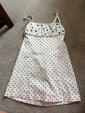 Free People White Mini Dress with Black Polka Dots